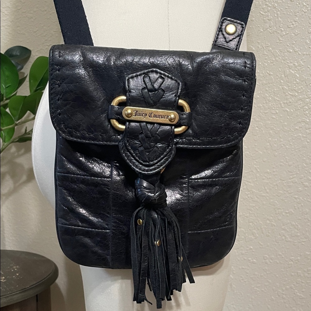Juicy Couture Black Leather Crossbody Bag with Tassel